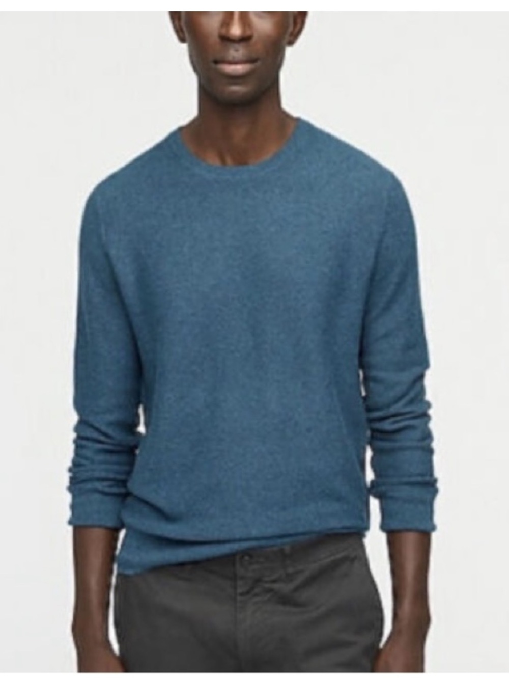 J Crew Cotton Crew Neck Sweater in Garter Stitch L Large Blue Teal Classic Lux